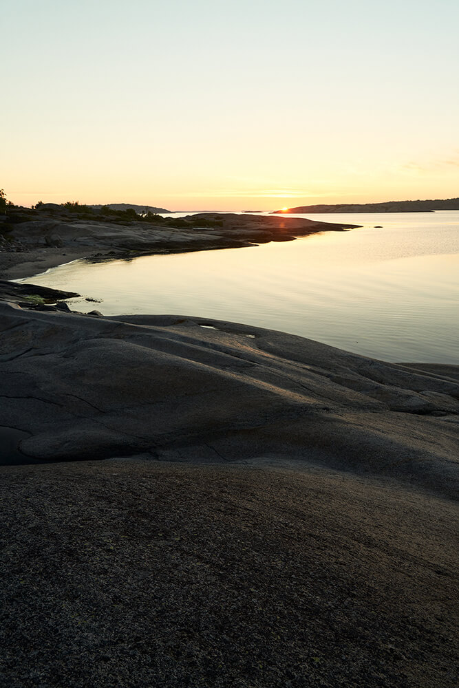 Utsikt over skjærgården i solnedgang